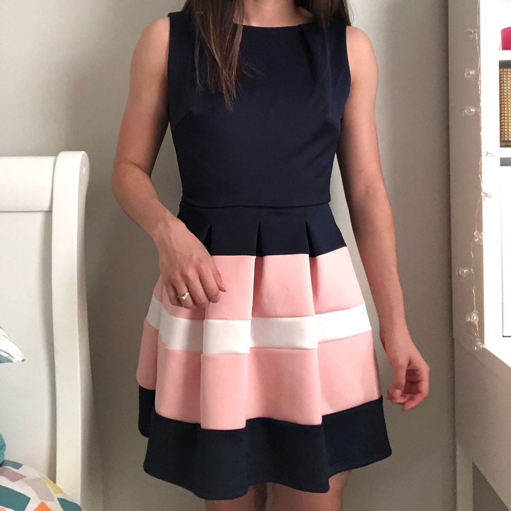 Navy blue / pink /white dress. Homecoming. Macy